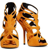 Suede Cut-Out Sandals - Mustard/Yellow, Black or Fuchsia Pink