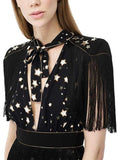 Black Mini Dress with Stars and Fringes