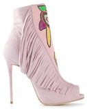 Suede Embellished Peep Toe 'Coline' Ankle Boots - Pink or Light Blue