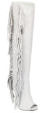 Fringed Open Toe Boots in White