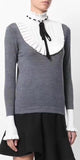 Pleated-Bib Knit Sweater, Grey