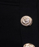 Black Lace Top & Gold Lion-Head Button Stretchy Bandage Pants