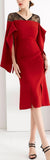 Split-Sleeve Lace Detailed Dress, Red