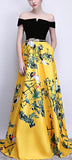 Black Off-the-Shoulder Print Yellow Maxi Dress