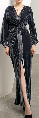 Ruched Wrap Velvet Gown