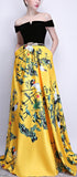 Black Off-the-Shoulder Print Yellow Maxi Dress