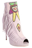Suede Embellished Peep Toe 'Coline' Ankle Boots - Pink or Light Blue