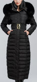 Black Fox-Fur Hooded Pom Pom Puffer Coat