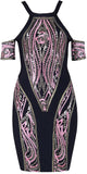 Sequin Embroidered Cold-Shoulder Bandage Mini Dress