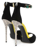 Black Suede Emerald Stone Ankle Strap Sandals