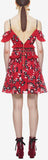 Cold-Shoulder Floral Printed Mini Dress, Red