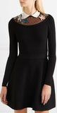 Appliqu̩d Point D'esprit-Paneled Ribbed-Knit Mini Dress