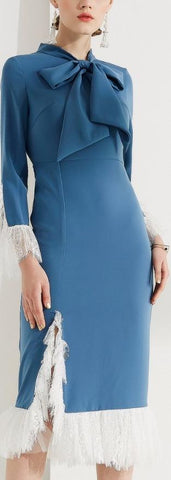 Lace-Trim Pussy-Bow Dress