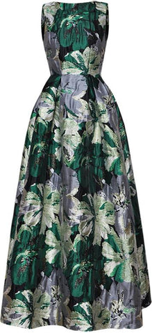 Floral Print Jacquard Gown