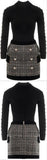 Black Button-Embellished Knit Sweater & Plaid Mini Skirt