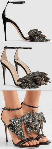 Patent Leather Sandals with Crystal Bows
