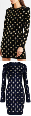 Black Bead-Embellished Stretch Mini Dress
