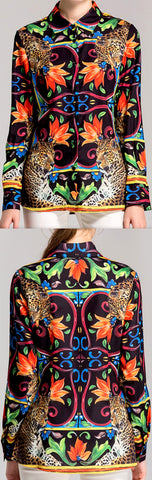 Cheetah & Majolica Printed Black Shirt