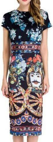 Printed Midi Dress with Sash-Belt