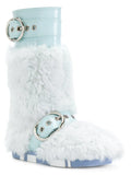 Patent Leather Buckled Fur Boots, Light Blue