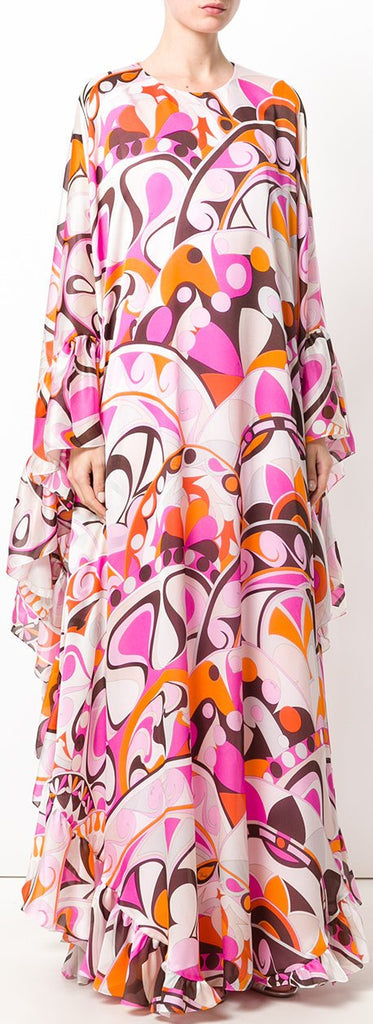 Ruffed Printed Georgette Maxi Dress