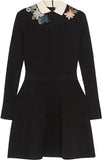 Appliqu̩d Point D'esprit-Paneled Ribbed-Knit Mini Dress