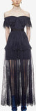 Off-Shoulder Fine Lace Maxi Dress, Dark Blue