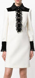 Lace Trimmed Long-Sleeve Dress, White