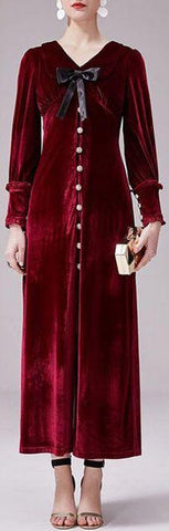 Ruffle-Trimmed Velvet Maxi Dress