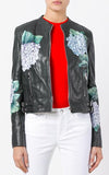Hydrangea Print Leather Biker Jacket