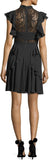 Black Neck Tie Ruffle Mini Dress