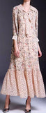 Long-Sleeve Floral Print Dress, Beige