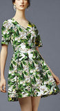 *Extended Sizes* Green Floral Print Mini Dress