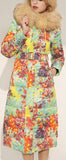 Floral-Print Fur-Hooded Puffer Coat