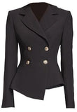 Asymmetrical Double-Breasted Blazer and Long Tulle Overlay Skirt - Black or Red