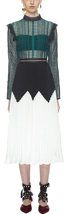 Stripe Panelled Lace Midi Dress, Multi