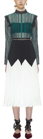 Stripe Panelled Lace Midi Dress, Multi