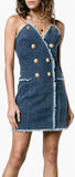 Frayed Denim Mini Dress with Chain Straps