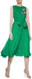 Floral-Appliques Chiffon Dress, Green