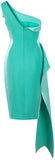 Green Ruffle One-Sleeve Dress