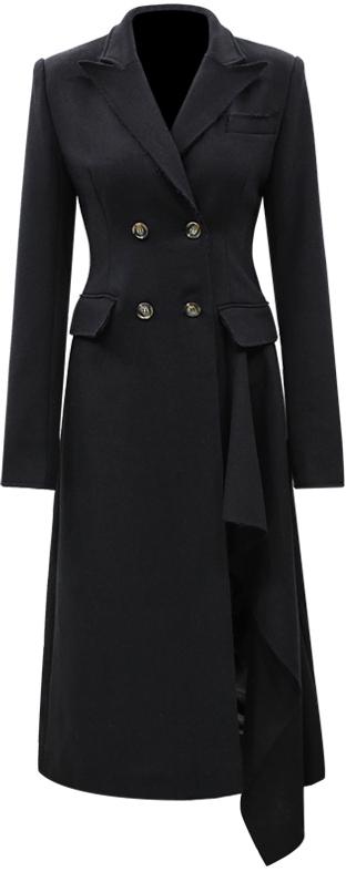 Long Black Asymmetric Blazer-Coat