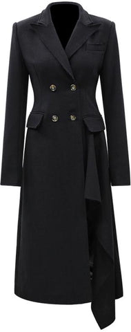 Long Black Asymmetric Blazer-Coat