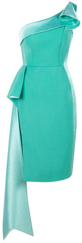 Green Ruffle One-Sleeve Dress
