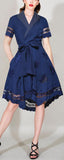 Asymmetrical Wrap-Effect Dress, Blue or Grey