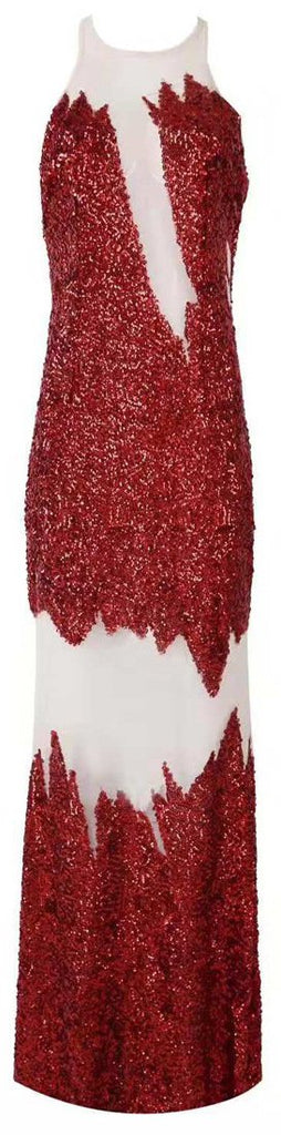 Sequin-Embellished Sheer Patch Gown
