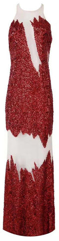 Sequin-Embellished Sheer Patch Gown