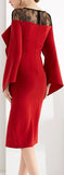 Split-Sleeve Lace Detailed Dress, Red