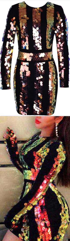 Embellished Long-Sleeve Mini Dress