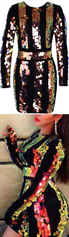 Embellished Long-Sleeve Mini Dress