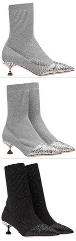 Lurex Knit Booties with Glitter Toecap - Grey or Black